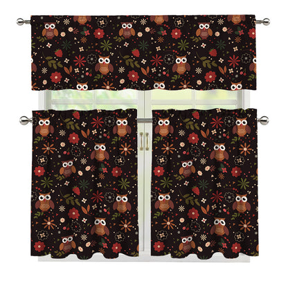 Cute Owl Print 3 Piece Kitchen Curtains