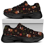 Cute Owl Print Black Chunky Shoes