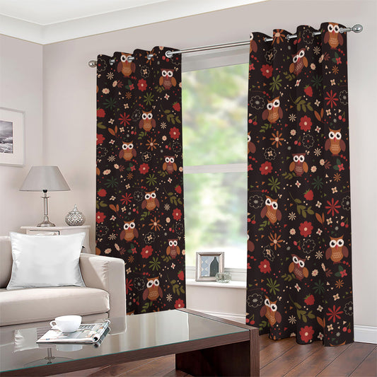 Cute Owl Print Blackout Grommet Curtains