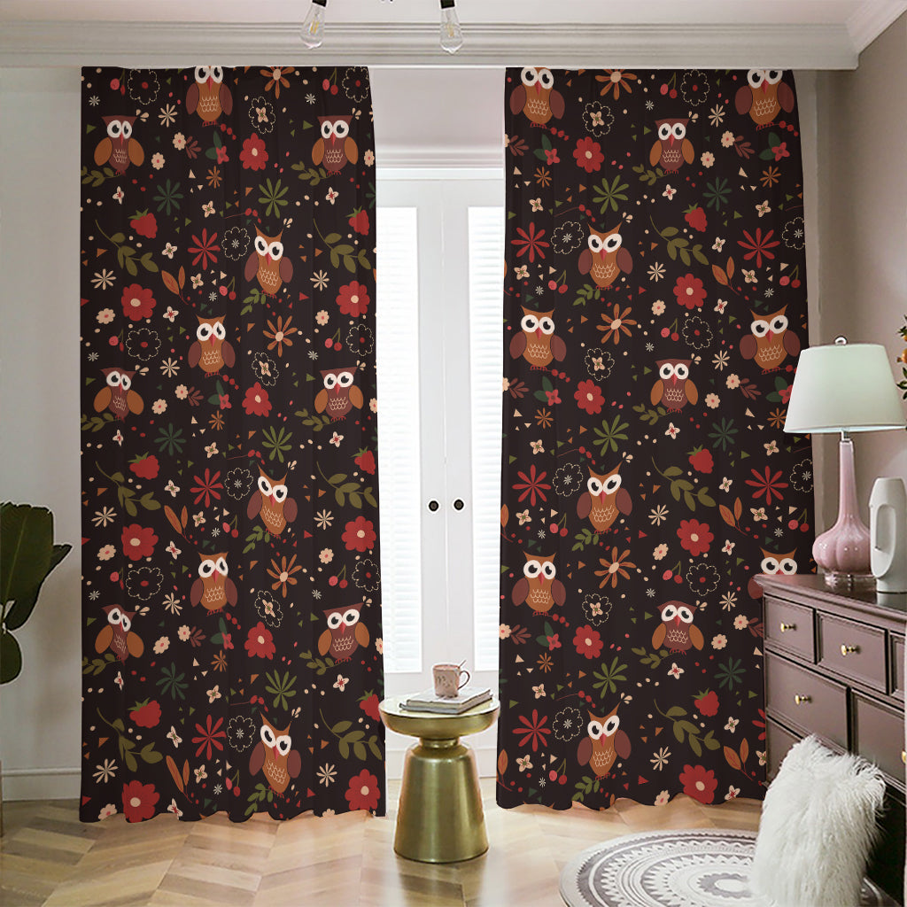 Cute Owl Print Blackout Pencil Pleat Curtains