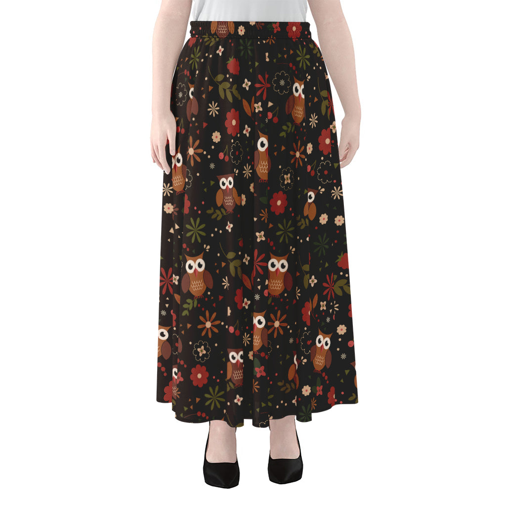 Cute Owl Print Chiffon Maxi Skirt