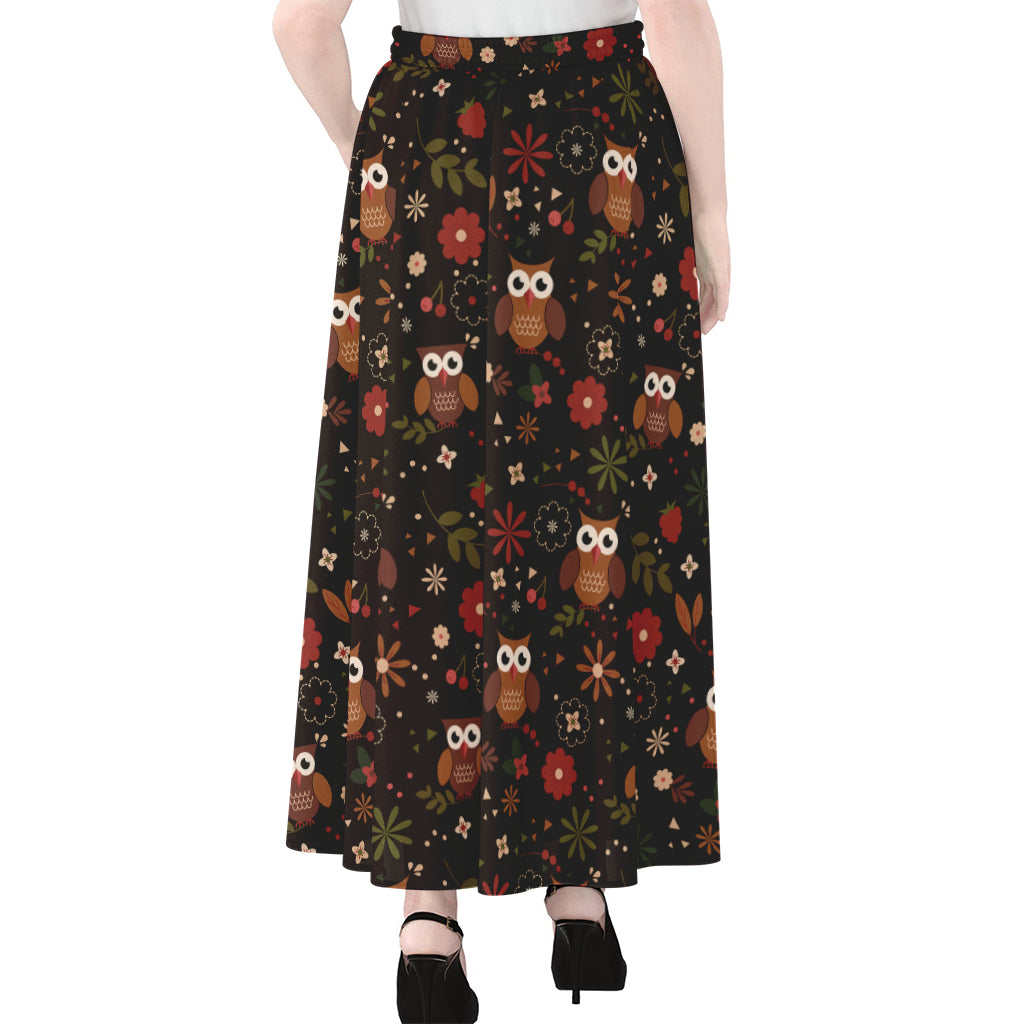 Cute Owl Print Chiffon Maxi Skirt