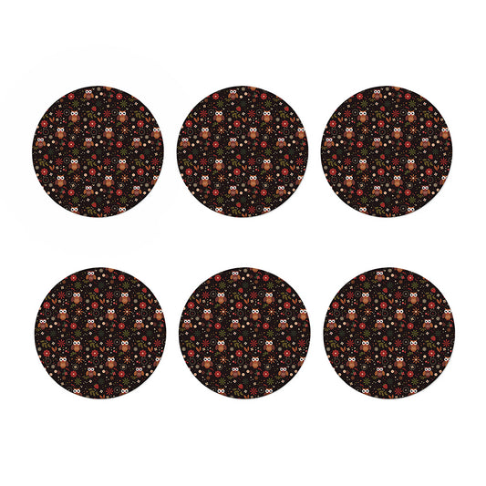 Cute Owl Print Coaster Set