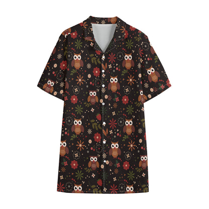 Cute Owl Print Cotton Hawaiian Shirt