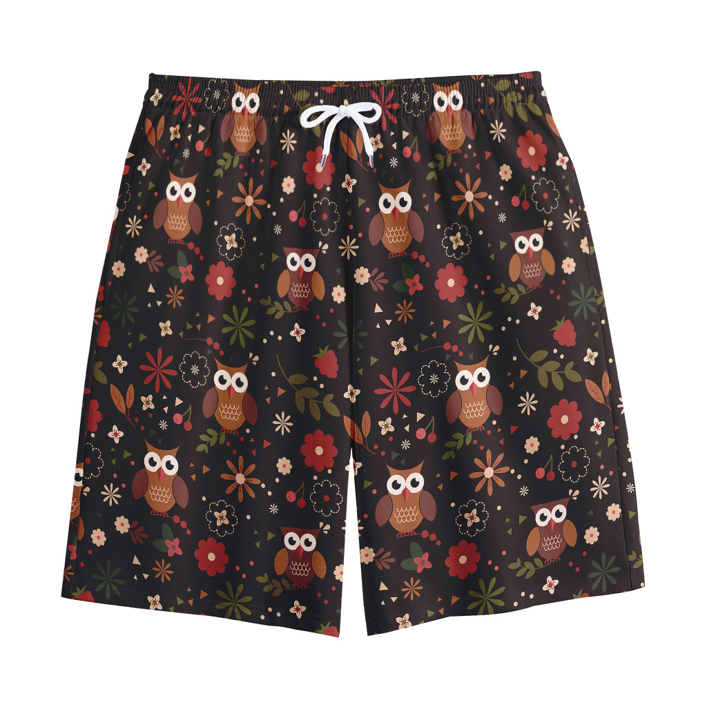 Cute Owl Print Cotton Shorts