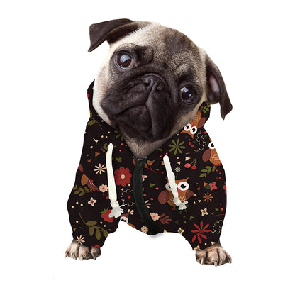 Cute Owl Print Dog Zip Up Hoodie