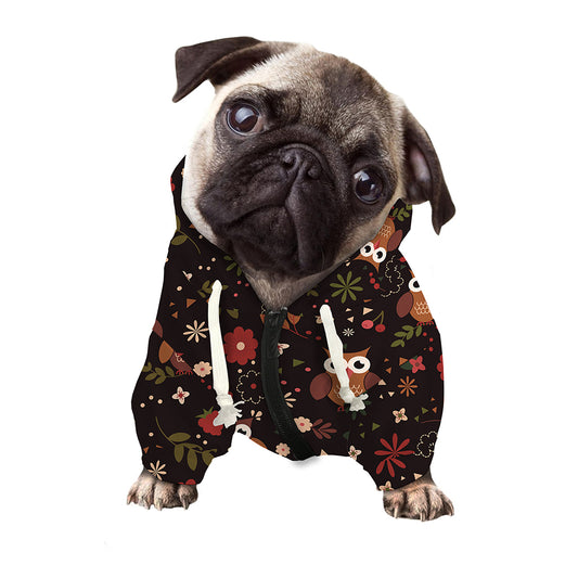 Cute Owl Print Dog Zip Up Hoodie