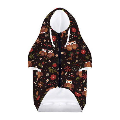 Cute Owl Print Dog Zip Up Hoodie