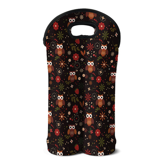Cute Owl Print Double Neoprene Wine Tote