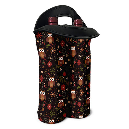 Cute Owl Print Double Neoprene Wine Tote