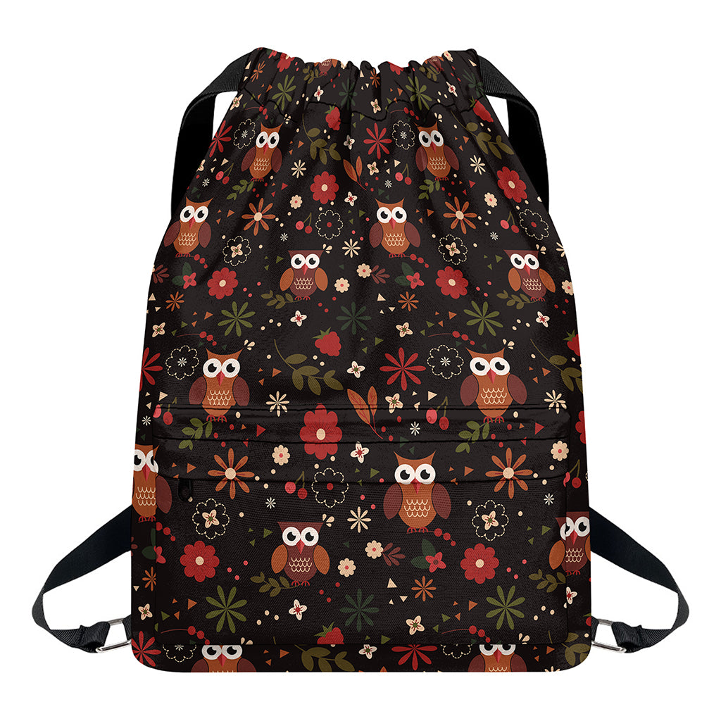 Cute Owl Print Drawstring Backpack