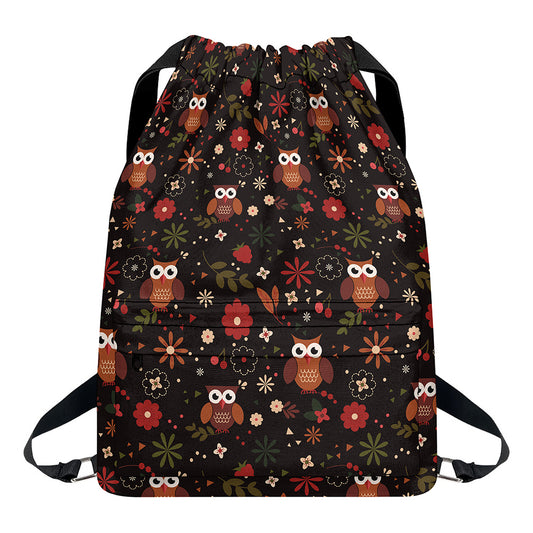 Cute Owl Print Drawstring Backpack