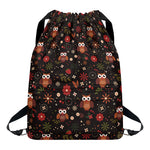 Cute Owl Print Drawstring Backpack
