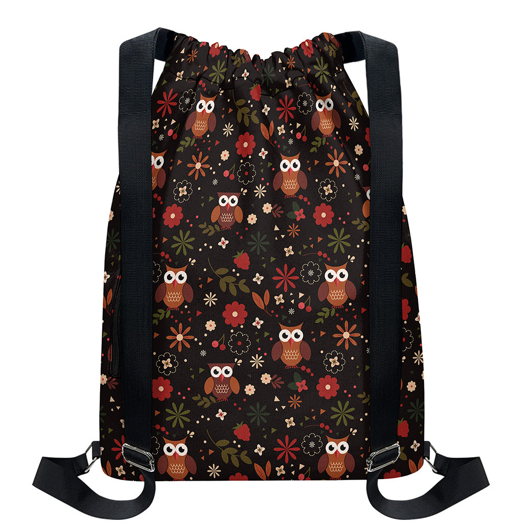 Cute Owl Print Drawstring Backpack