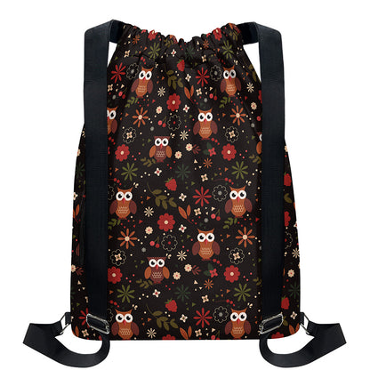 Cute Owl Print Drawstring Backpack