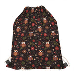 Cute Owl Print Drawstring Bag