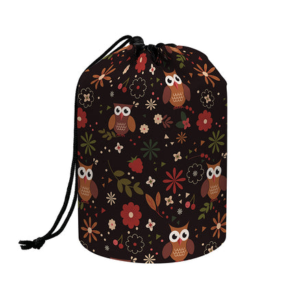 Cute Owl Print Drawstring Makeup Bag