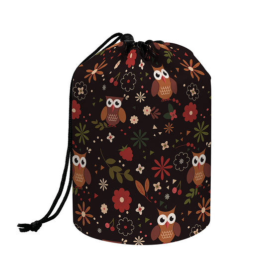 Cute Owl Print Drawstring Makeup Bag