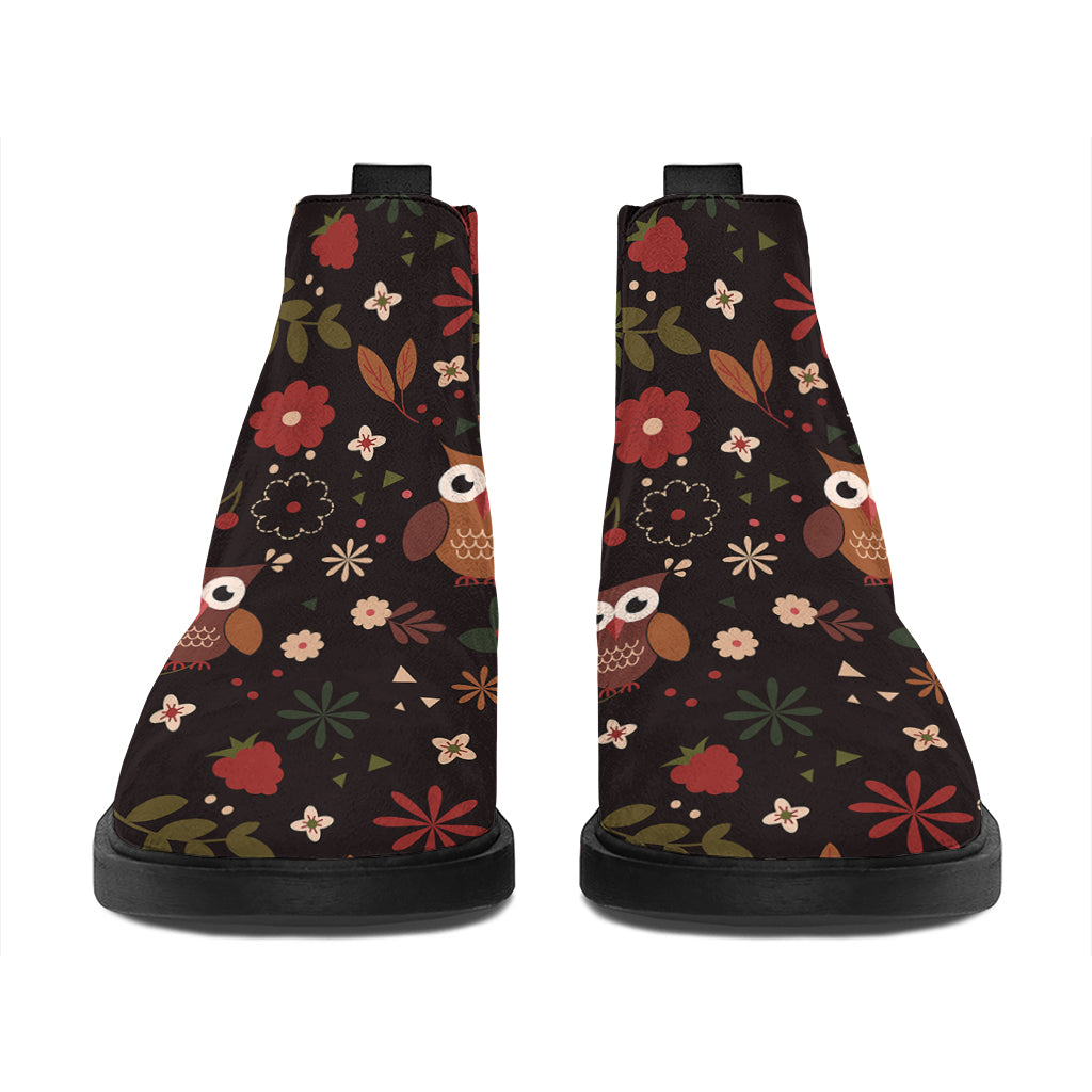 Cute Owl Print Flat Ankle Boots
