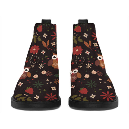 Cute Owl Print Flat Ankle Boots