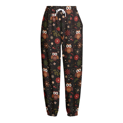 Cute Owl Print Fleece Lined Knit Pants