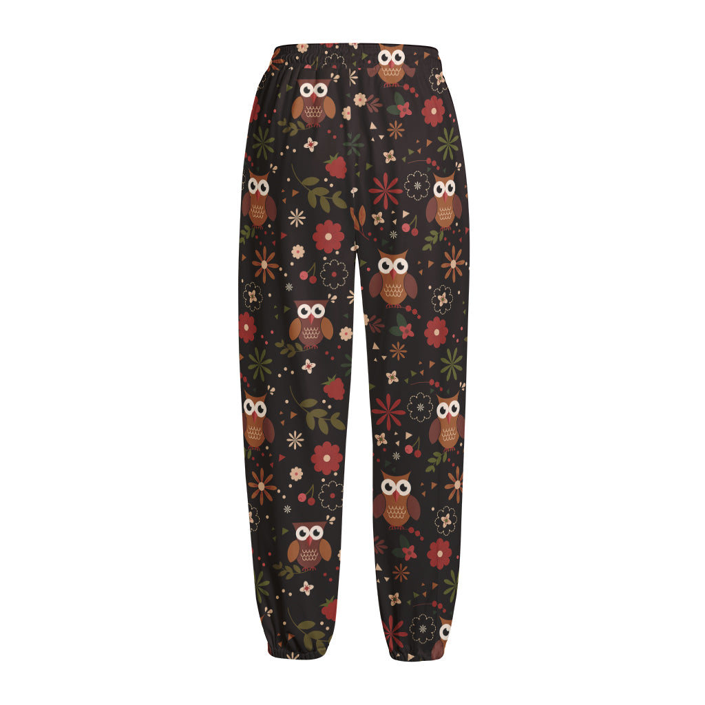 Cute Owl Print Fleece Lined Knit Pants