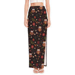Cute Owl Print High Slit Maxi Skirt