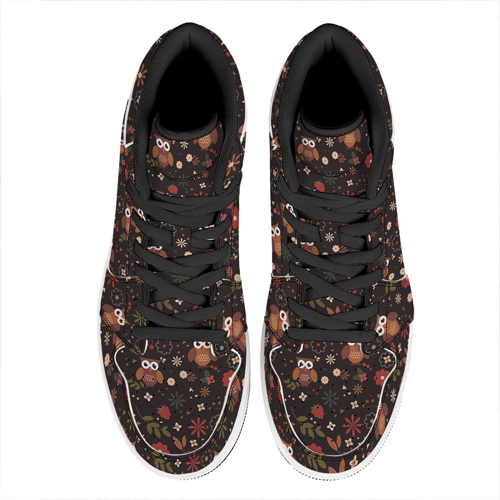 Cute Owl Print High Top Leather Sneakers