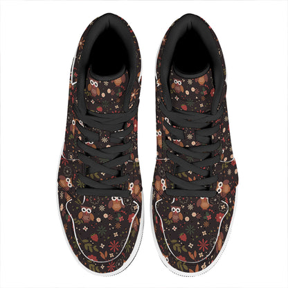 Cute Owl Print High Top Leather Sneakers