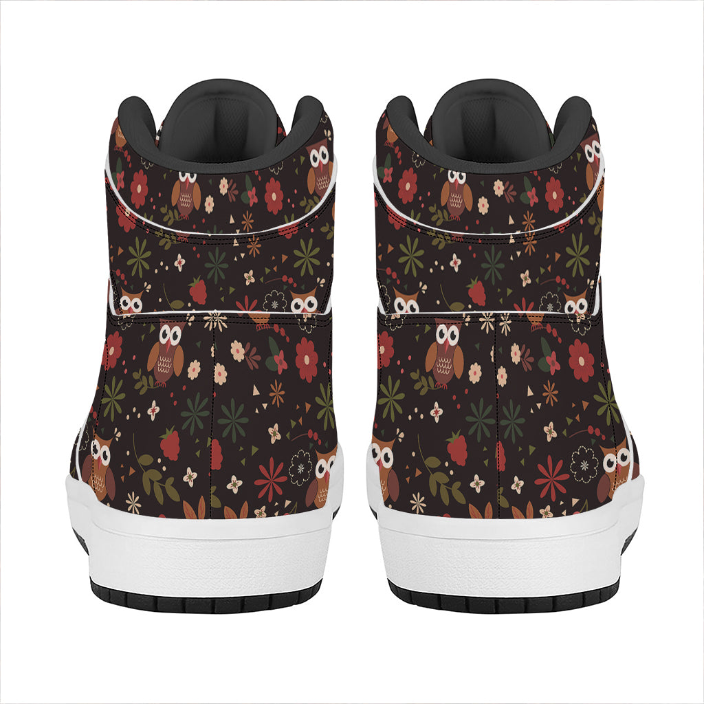 Cute Owl Print High Top Leather Sneakers