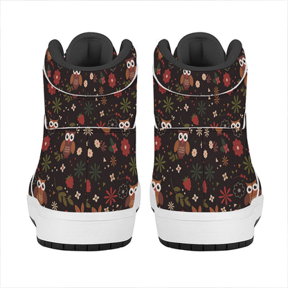 Cute Owl Print High Top Leather Sneakers