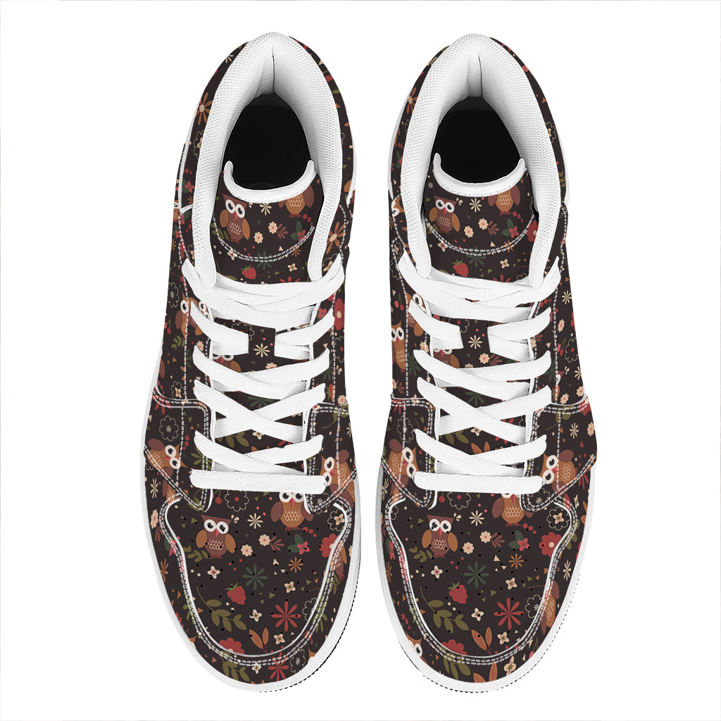 Cute Owl Print High Top Leather Sneakers