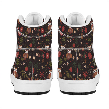 Cute Owl Print High Top Leather Sneakers