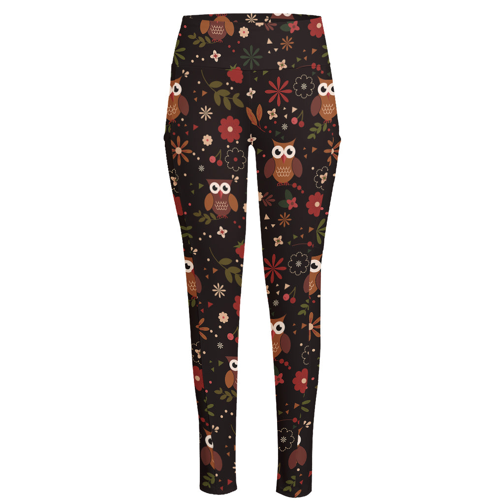 Cute Owl Print High-Waisted Pocket Leggings