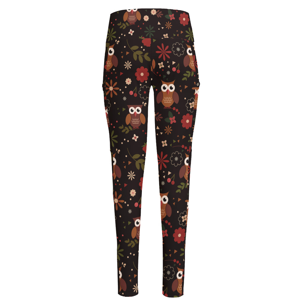 Cute Owl Print High-Waisted Pocket Leggings