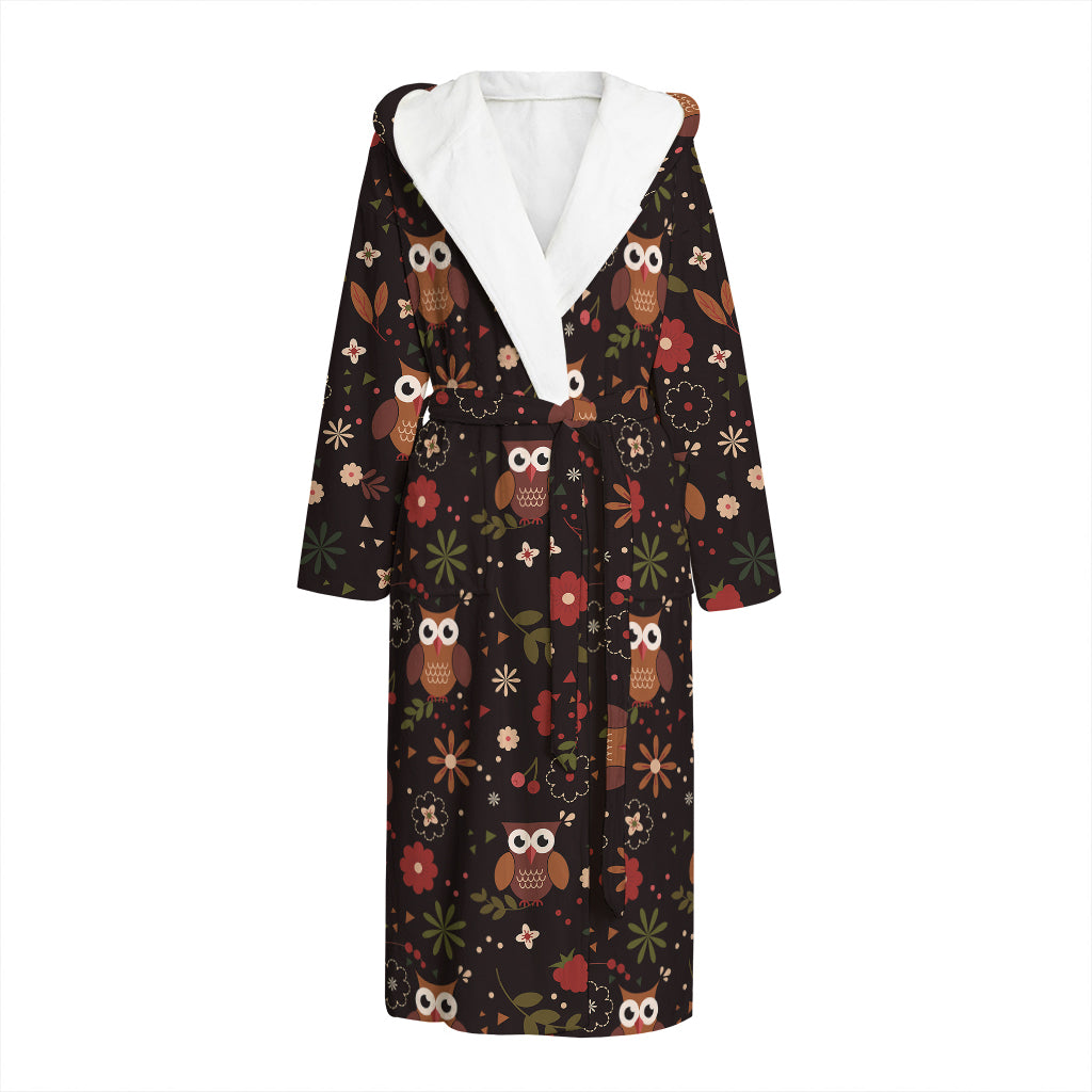 Cute Owl Print Hooded Bathrobe