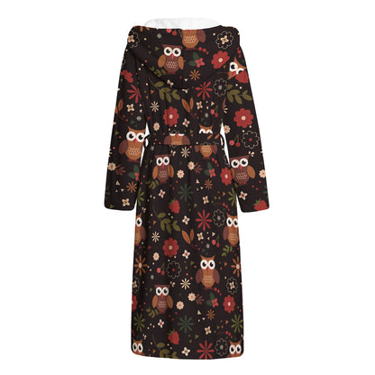 Cute Owl Print Hooded Bathrobe