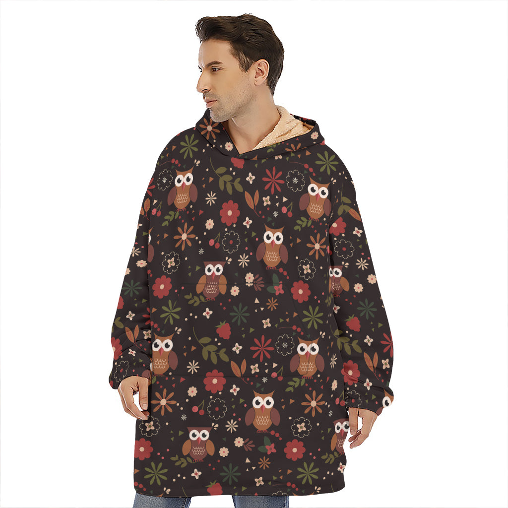 Cute Owl Print Hoodie Blanket