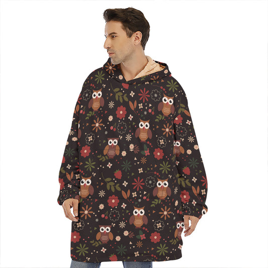 Cute Owl Print Hoodie Blanket