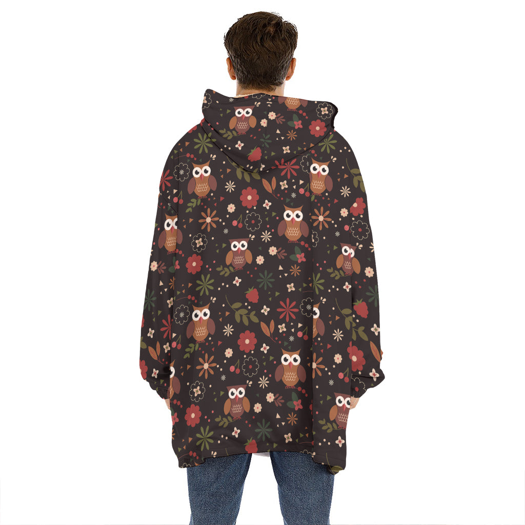 Cute Owl Print Hoodie Blanket