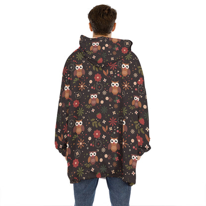 Cute Owl Print Hoodie Blanket