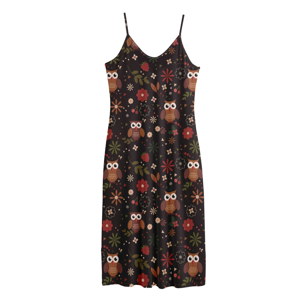 Cute Owl Print Jersey Midi Cami Dress
