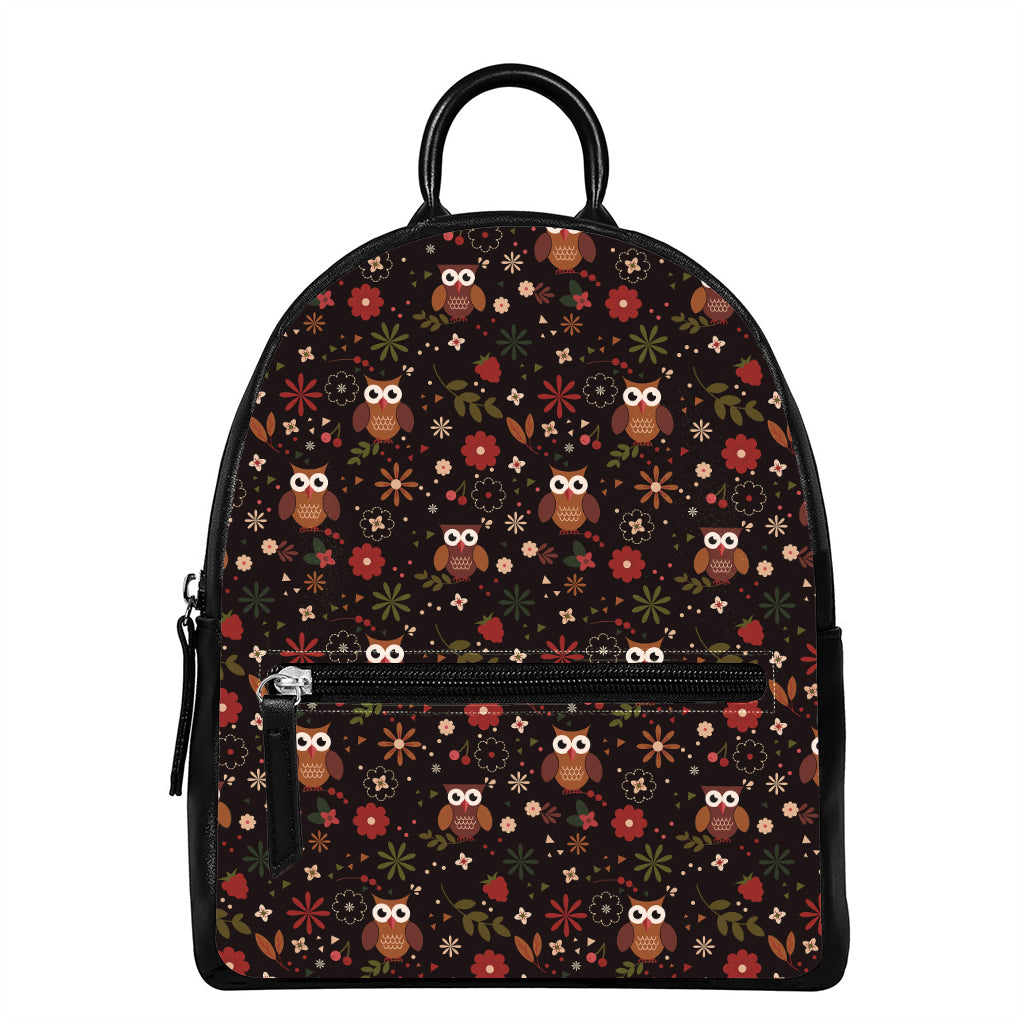 Cute Owl Print Leather Backpack