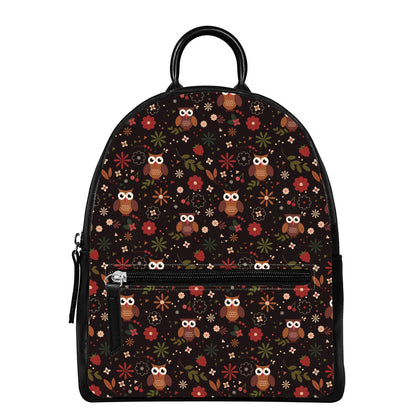 Cute Owl Print Leather Backpack