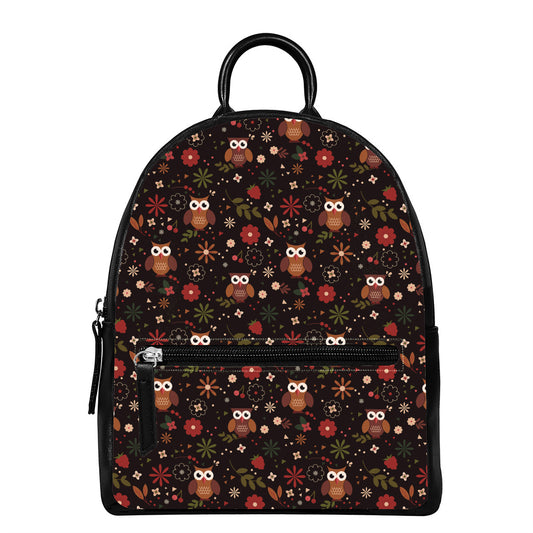 Cute Owl Print Leather Backpack