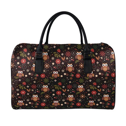 Cute Owl Print Leather Duffle Bag
