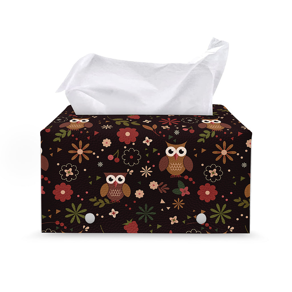 Cute Owl Print Leather Tissue Box Cover