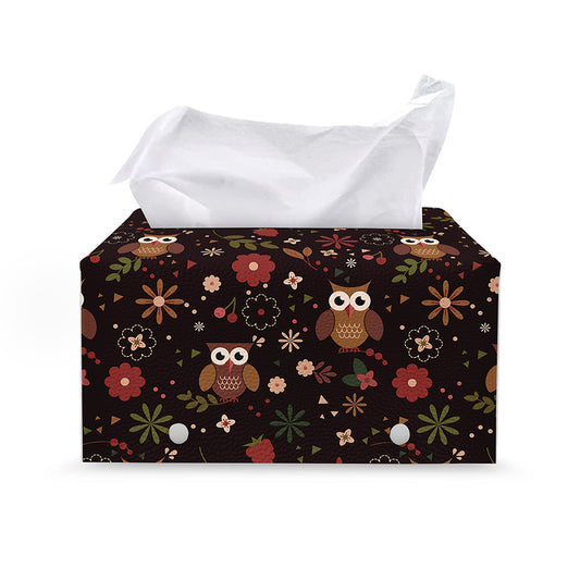 Cute Owl Print Leather Tissue Box Cover
