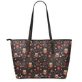 Cute Owl Print Leather Tote Bag With Zipper