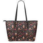 Cute Owl Print Leather Tote Bag